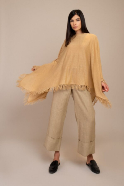 Large linen poncho with fringes