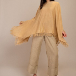 Large linen poncho with fringes