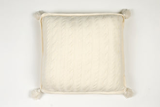 Cuscino in lana merino e cashmere in tessitura a trecce e pon-pon (CU 105)