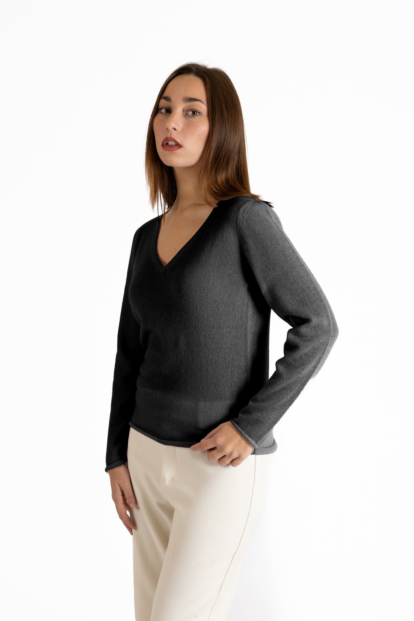 Maglia scollo V in puro cashmere
