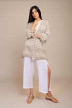 ¾ sleeve jacquard cardigan with fringes