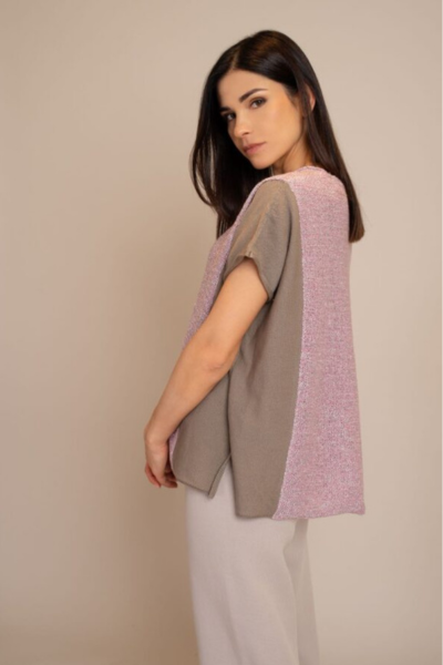 Square sweater with lurex central panel
