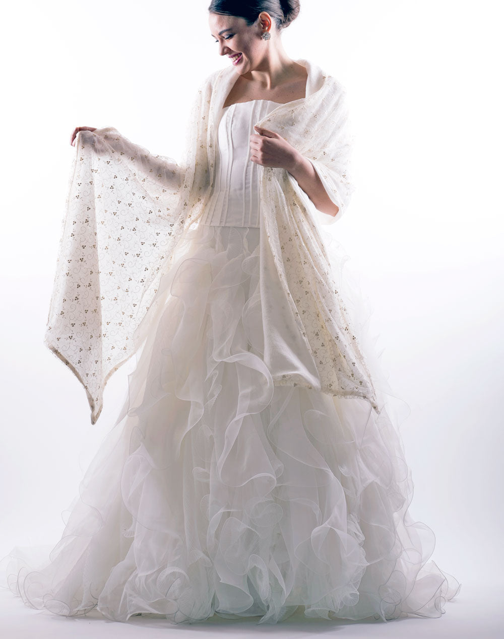 Stola lunga double cashmere e tulle