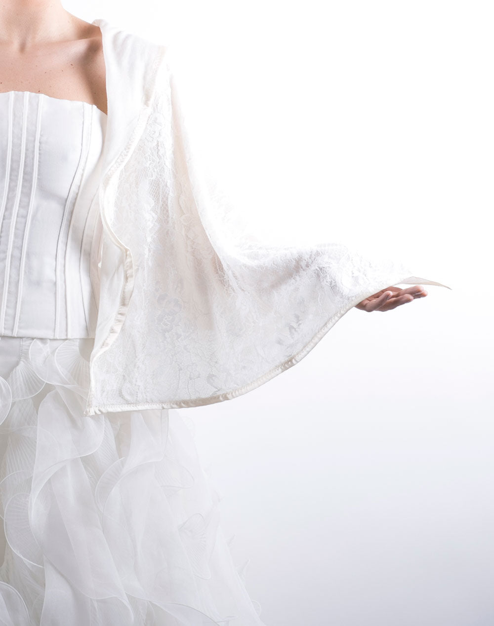 Stola corta double cashmere e pizzo