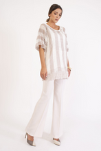 Striped sweater with wide round neckline