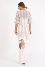 Striped sweater with wide round neckline